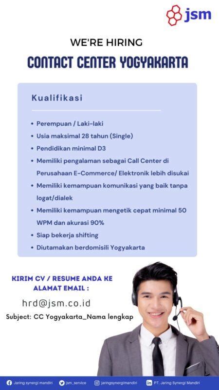 Lowongan Kerja Contact Center Di Pt Jaring Synergi Mandiri Lokerjogjaid