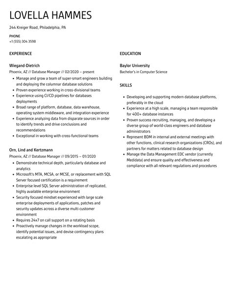 Database Manager Resume Samples Velvet Jobs