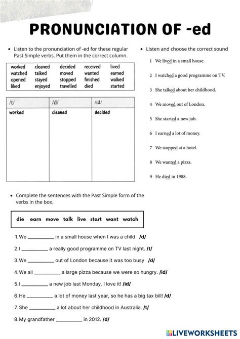 Pronunciation Of Ed Live Worksheets