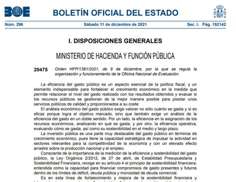 Orden HFP 1381 2021 De 9 De Diciembre Por La Que Se Regula La