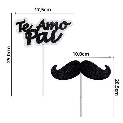 05 Topo De Bolo Bigode Te Amo Pai Espeto Palito Dia Dos Pais DHS SHOP