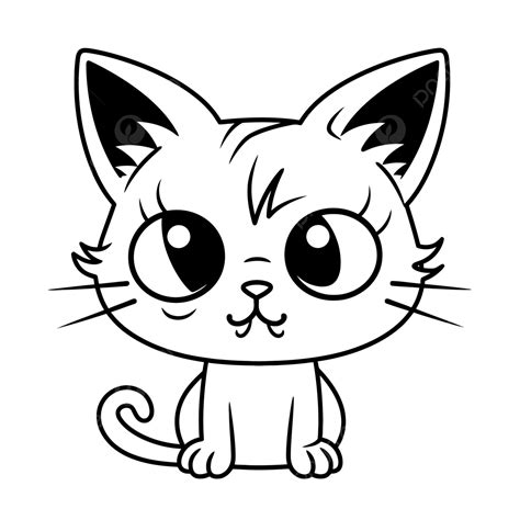 Cartoon Cat Coloring Page With Big Eyes Outline Sketch Drawing Vector ...