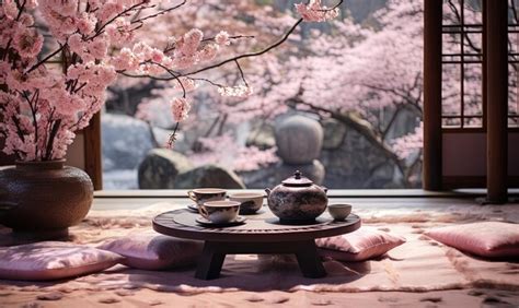 Premium Photo | Traditional tea ceremony under a cherry blossom tree ...