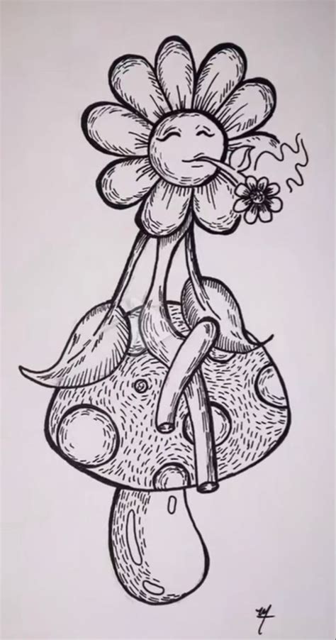 smoking flower  art drawings hippie painting coloring book art