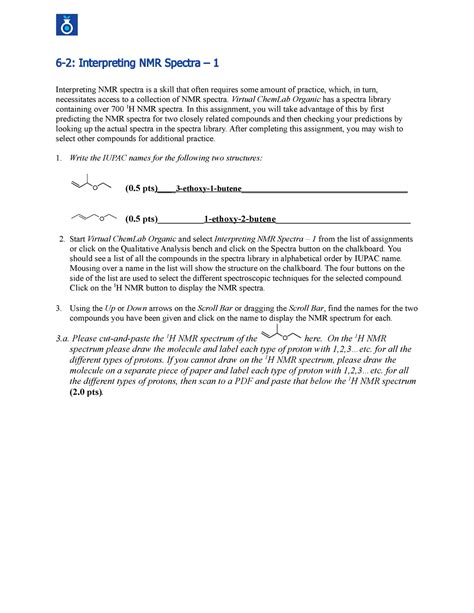 DS VCL 6 2 Worksheet 6 2 Interpreting NMR Spectra 1