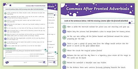 KS2 Commas After Fronted Adverbials Worksheets Twinkl