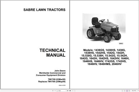 John Deere Sabre Lawn Tractors 1438GS 2046HV Technical Manual TM1769