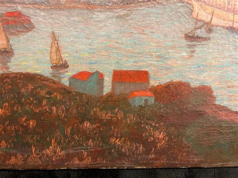 Proantic Ed Poulain Vue Dun Port Daté 1920 Huile Sur Toile