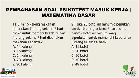 Pembahasan Soal Psikotest Masuk Kerja Matematika Dasar Youtube