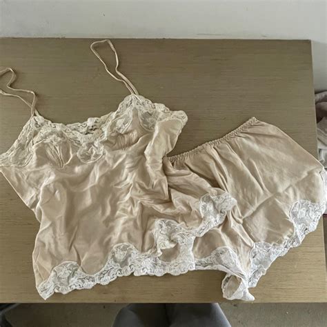 Vintage Nude And Lace Cami And Short Pyjama Set Pure Depop