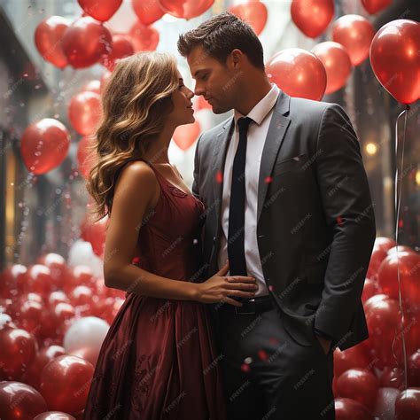 Premium Photo Imagine A Couple In Love With Balloons And A Man In A Suit