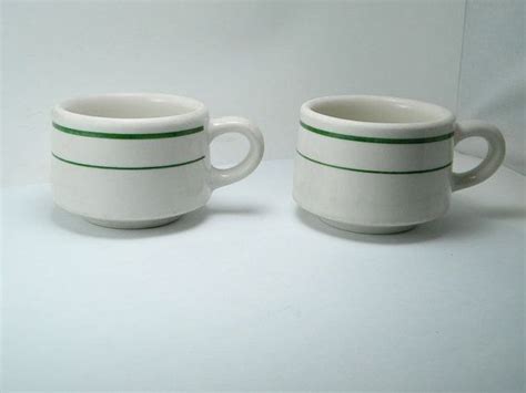 Vintage Buffalo China Restaurant Ware Cups Mugs Green Trim Etsy