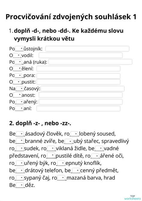 Zdvojené Souhlásky 1 Interaktivní Pracovní List Topworksheets