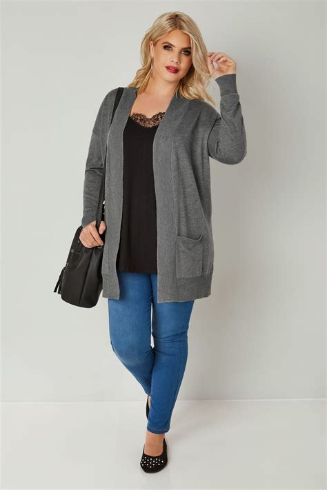 Grey Edge To Edge Cardigan Plus Size 16 To 36