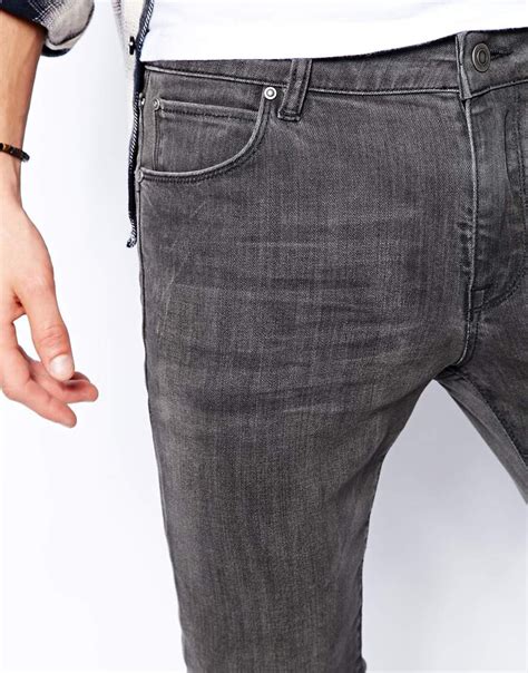 Lyst Asos Cropped Super Skinny Jeans In Dark Grey Wash In Gray For Men