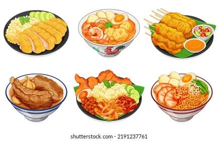 Singapore Famous Food Set Collection Isolated Stock Vector (Royalty ...