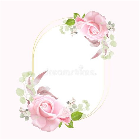 Beautiful And Romantic Watercolor Floral Frame With Painted Pink Roses