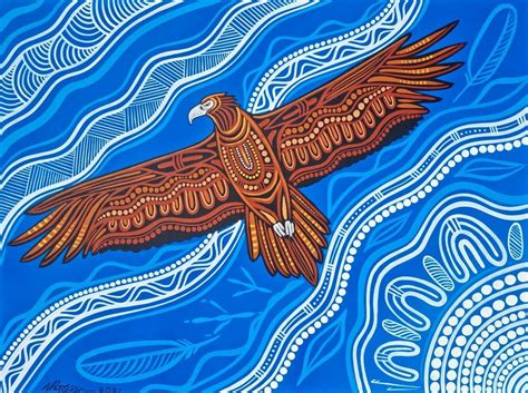 Blue Skies Aboriginal Dot Painting Of Wedge Tailed Eagle