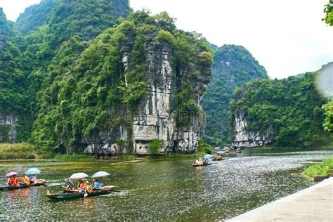 Trang an, Ninh Binh, Vietnam. June 9, 2019: People Taking Boat Tour To King Kong Skull Island ...