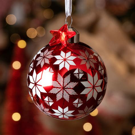 Lot de 3 boules de Noël D80 mm en verre Nuit de Noël Rouge Boule et