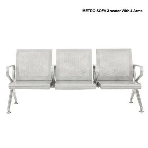 Mild Steel Metro 3 Seater Waiting Chairs With Middle Arms For Hospital