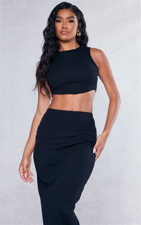 Black Rib Racer Crop Top Co Ords Prettylittlething