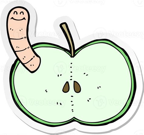 Sticker Of A Cartoon Apple With Worm Png