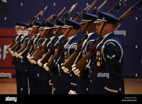 The U S Air Force Honor Guard Drill Team Stands In Formation During