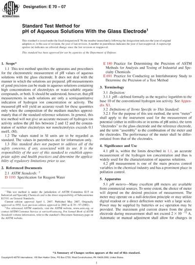 Astm E70 07 Standard Test Method For Ph Of Aqueous Solutions With The