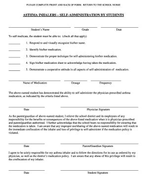 Fillable Online Cchs K12 Pa Asthma Inhalers Self Administration By