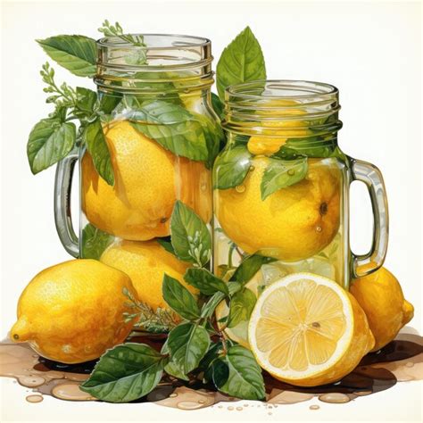 Premium Photo Watercolor Lemonade In Mason Jar Illustration Generative Ai