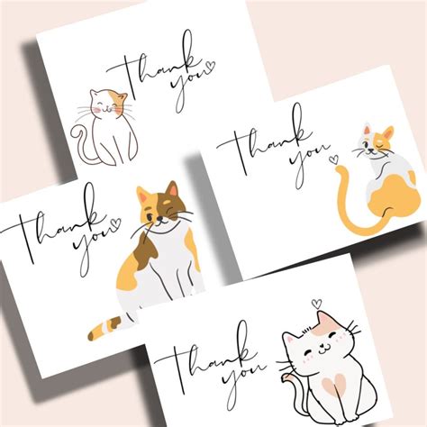 Adorable Cat Thank You Card Set, Cute Kittens Blank Note Cards With ...