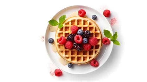 Premium Photo Belgium Square Waffles With Fresh Berries Isolated On