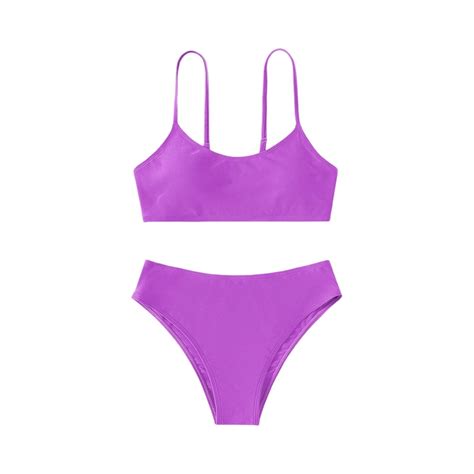 Abcomgle Girls Swimsuit Two Piece Cute High Waisted Bikini Set For Girlss Solid Spaghetti Strap