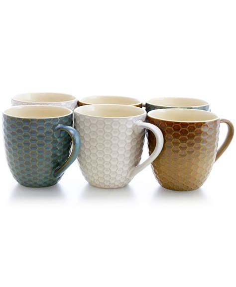 Elama Honeysuckle 6 Piece 15 Ounce Mug Set Assorted Colors Macys