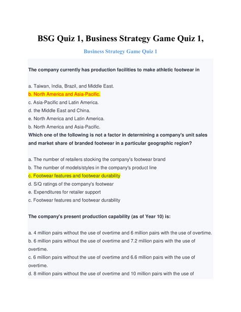 Bsg Quiz Business Strategy Game Quiz Business Strategy Game Quiz