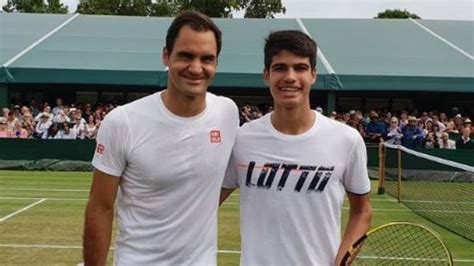 Wimbledon 2023 Carlos Alcaraz Photo With Roger Federer Practice