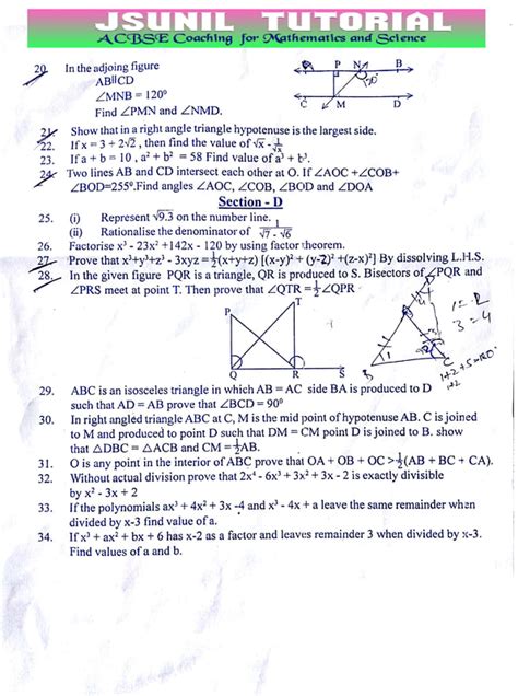 Class 9 Maths Half Yearly Question Paper 2020 21 Papers Example