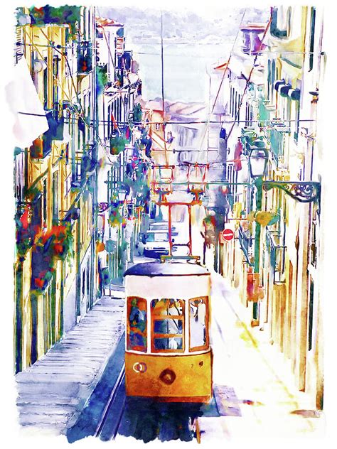 Lisbon Watercolor Cityscape Painting By Marian Voicu Fine Art America