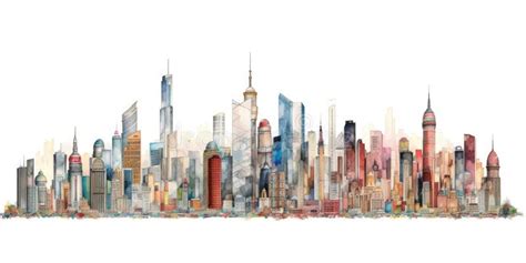 City Skyline Color Pencil Drawing on White Background. Generative Ai ...