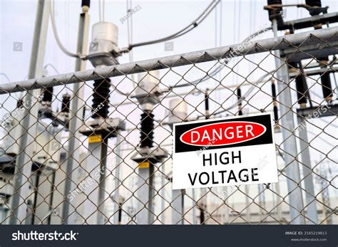 high voltage transformer substation  barbed wire chain link stock