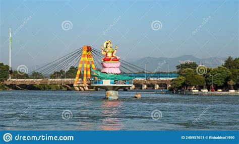 September 20 2021 Haridwar India Statue Of Lord Saraswati In River