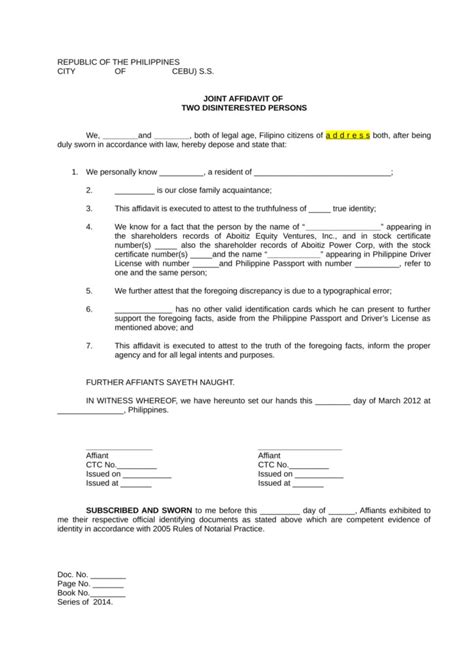 Joint Affidavit Of Support Form Affidavitform Net