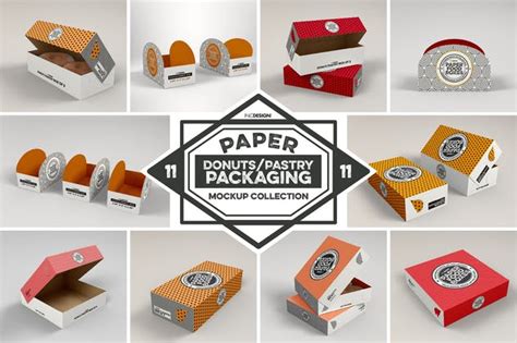 甜甜圈纸质食品盒包装样机系列vol 11 Paper Food Box Packaging Mockup Collection Vol 11