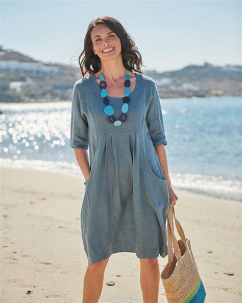 Deep Water Womens Linen Pocket Tunic Dress Woolovers Au