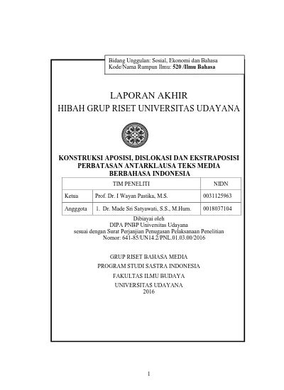 LAPORAN AKHIR HIBAH GRUP RISET UNIVERSITAS UDAYANA