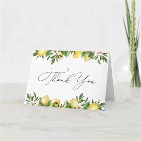 Lemons And Greenery Thank You Note Card Zazzle