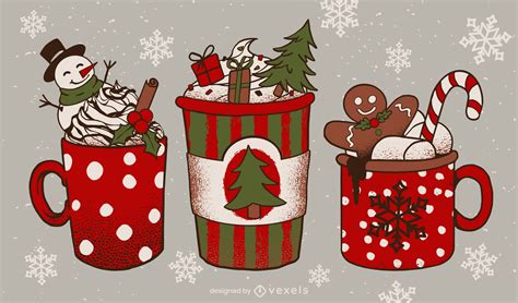 Christmas Coffee Cups Winter Holiday Set Vector Download