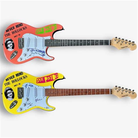 Set Of Sex Pistols Electric Guitars Band Signed By John Lydon Steve Jones Glen Matlock