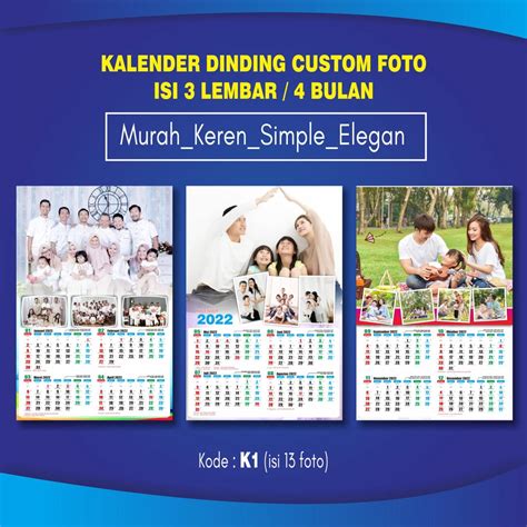 Jual Kalender Dinding Isi 3 Kalender 2022 Kalender Foto Kalender Custom Klep Seng